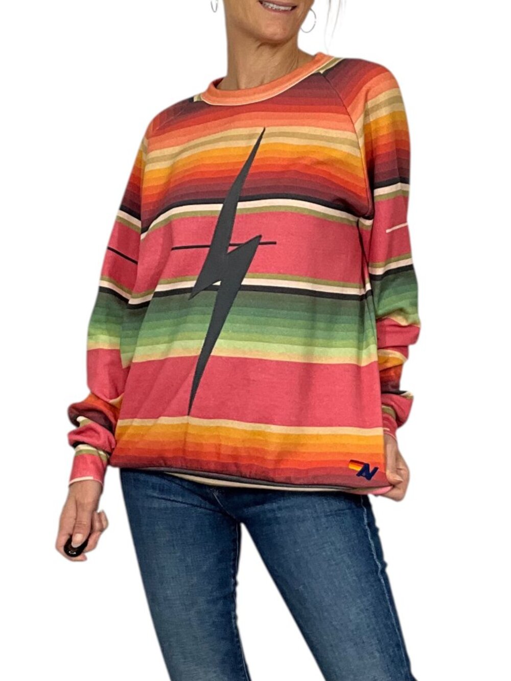 Aviator Nation Serape Bolt Stitch Sweatshirt L Striped Crewneck Long Sleeve - Picture 2 of 16